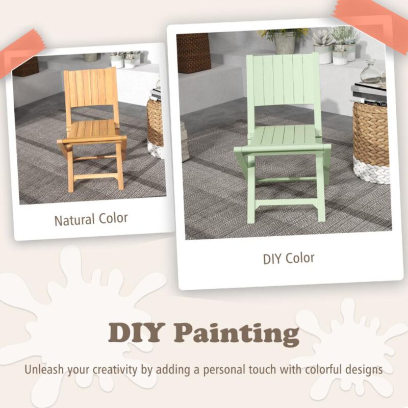 Hivvago 2 Pieces Teak Wood Outdoor Dining Chairs with Slatted Seat