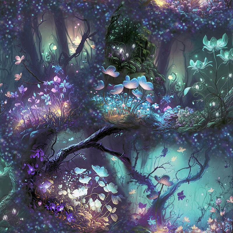 Oleda Dark Blue Magical Garden Wallpaper image number 0
