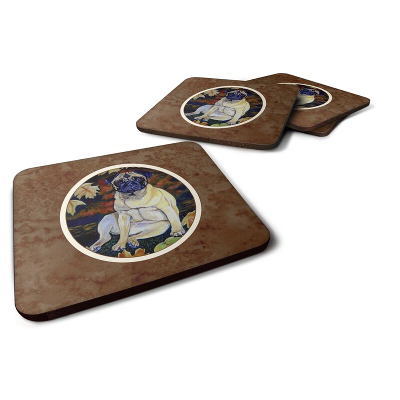 Caroline's Treasures 7160FC Fawn Pug In Fall Leaves Foam Coasters (Set of 4), 3.5, Multicolor image number 0