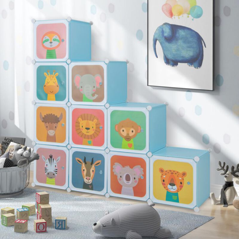 Hivvago 12 Cube Kids Wardrobe Closet with Hanging Section and Doors