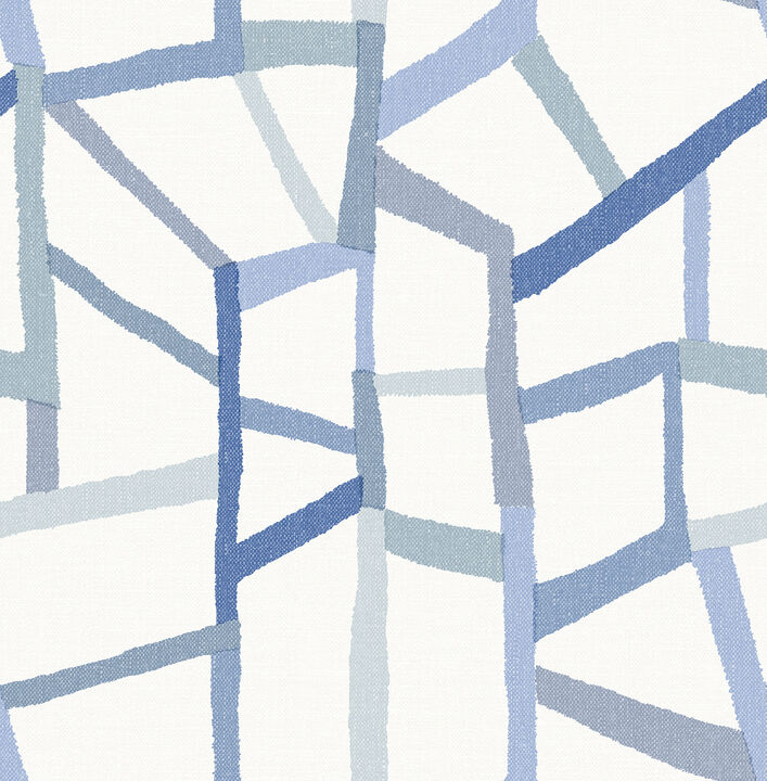 Tate Blue Geometric Linen Wallpaper (Set of 2)