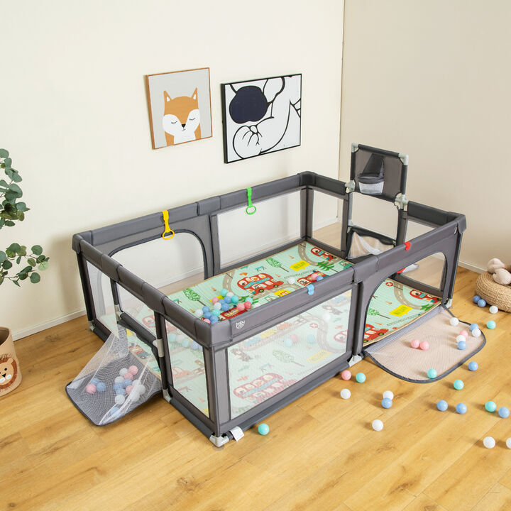 Spacious Baby Playpen with Mat and Ocean Balls for Safe Playtime