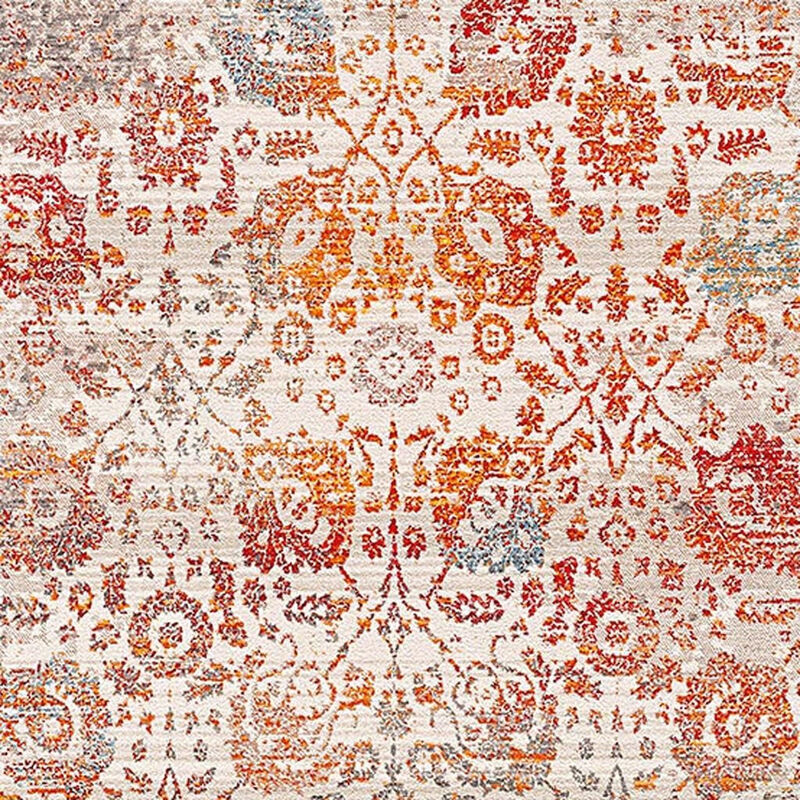 HomeRoots Floral Distressed Area Rug With Fringe image number 2
