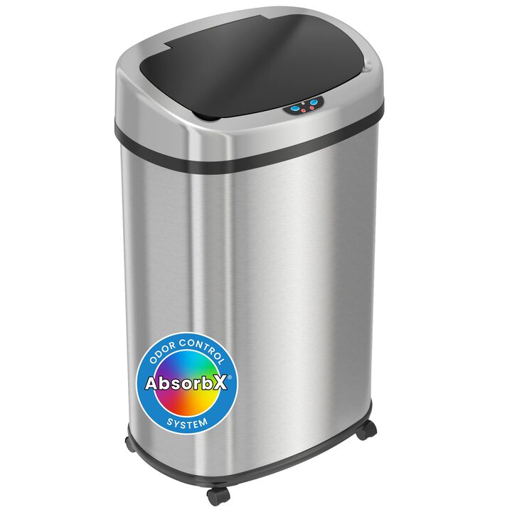 iTouchless 13 Gallon Oval Rolling Sensor Trash Can with Wheels
