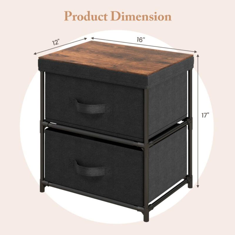 Hivvago 2-Drawer Nightstand with Removable Fabric Bins and Pull Handles Set of 2