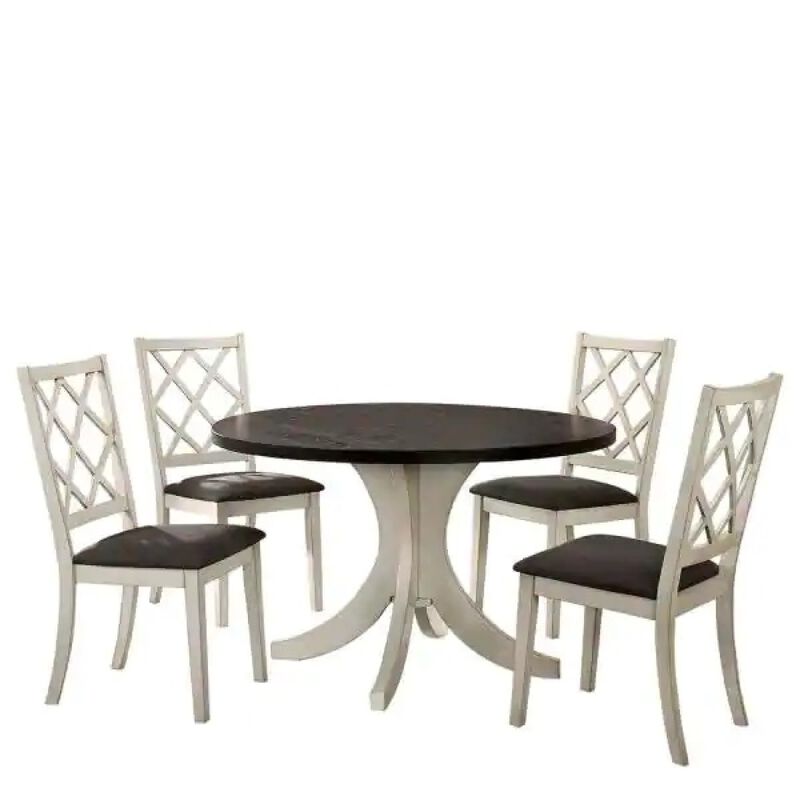 Streamdale Solid Wood Antique White Chairs, Grey Cushion image number 3