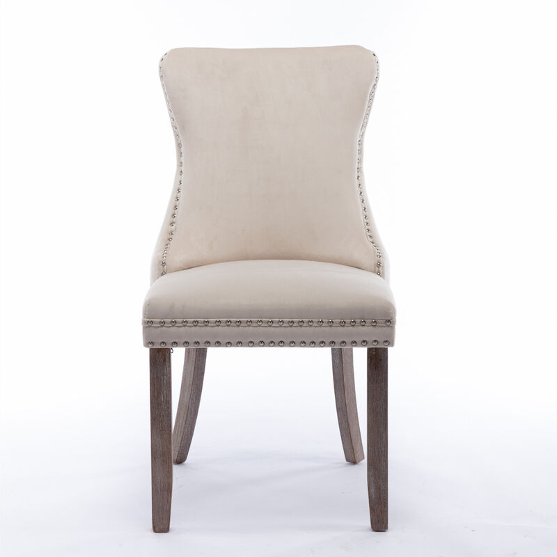 Streamdale 2 Beige Wingback Dining Chairs with Nailhead Trim & Wood Legs