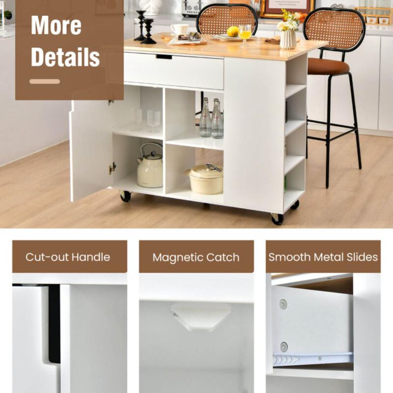 Hivvago Drop-Leaf Kitchen Island with Rubber Wood Top