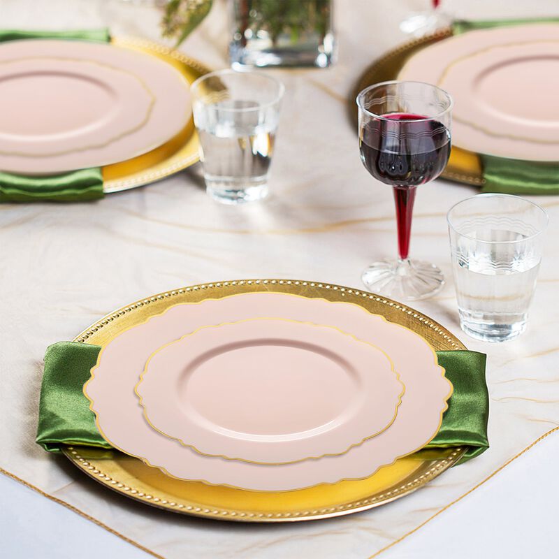 Pink with Gold Rim Round Blossom Plastic Wedding Value Set (30 Sets) image number 1
