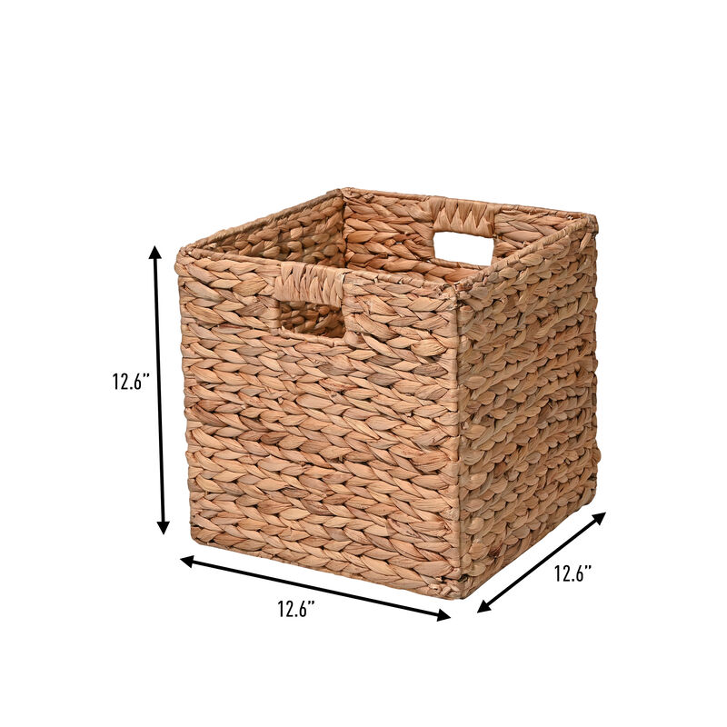 Bryce Classic Farmhouse Handwoven Hyacinth Collapsible Storage Cube Baskets with Handles
