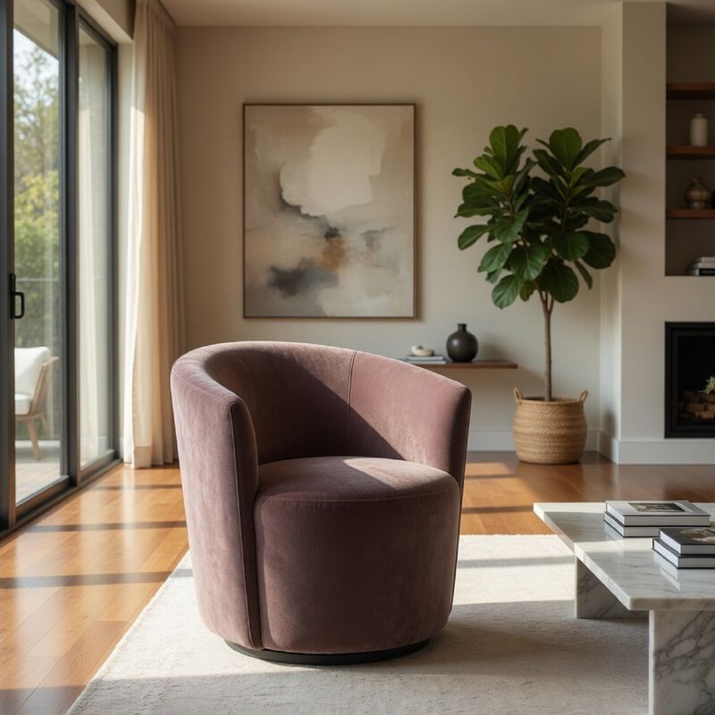 Gecy Swivel Accent Chair, Mauve Pink Velvet Upholstery, Curved Back image number 1