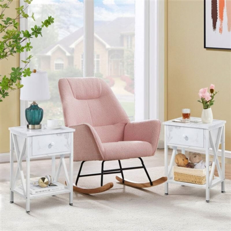 Set of 2 End Tables With 1 Drawer For Living Room And Bedroom