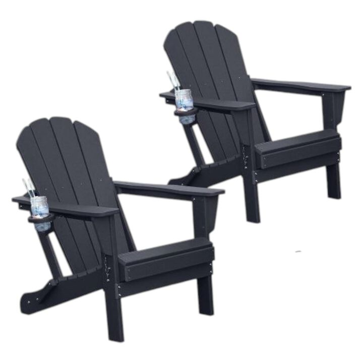 Hivvago Set of 2 Folding Adirondack Chairs with Cup Holders