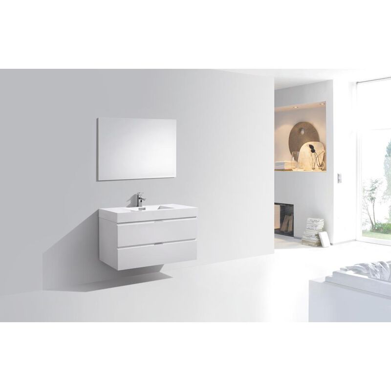 Kubebath Bliss 40 High Gloss White Wall Mount Modern Bathroom Vanity