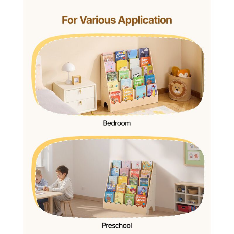 5-Tier Natural Kids Bookshelf with Front-Facing Storage and Dual Hanging Hooks image number 5