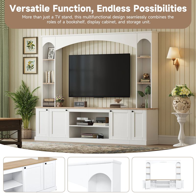 Clihome Arched Entertainment Center Wall Unit with Bookshelf and Adjustable Shelves for Living Room image number 3