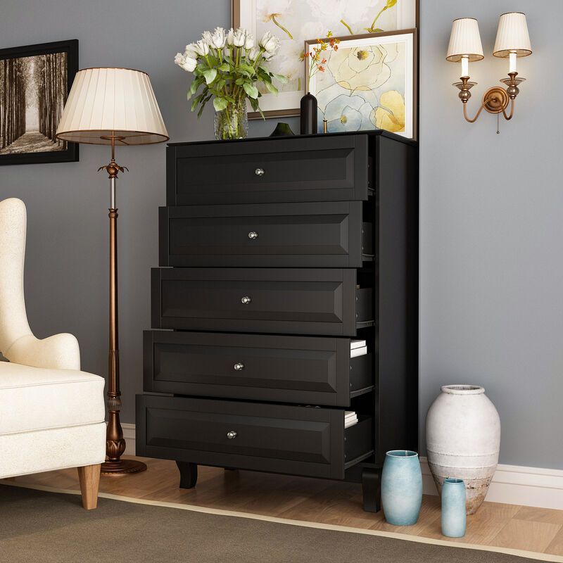 FUFU&GAGA  Classic Black 5-Drawer Chest with Elegant Design and Ample Storage for Bedroom (31.5" W x 47.2" H x 15.7" D) Black