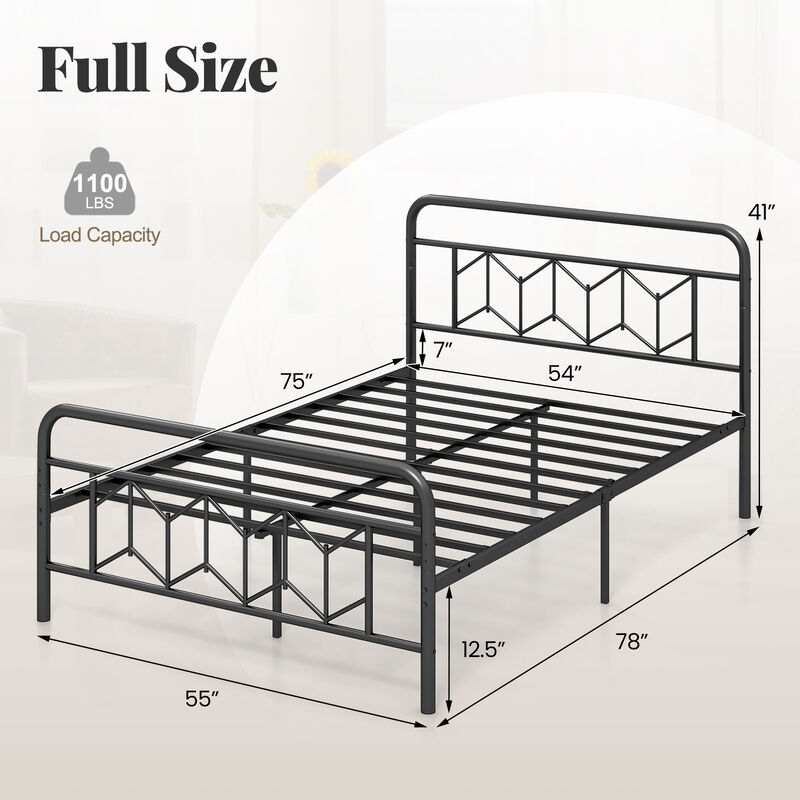 Minimalist Platform Bed with Tall Headboard and Snap Lock Metal Slats