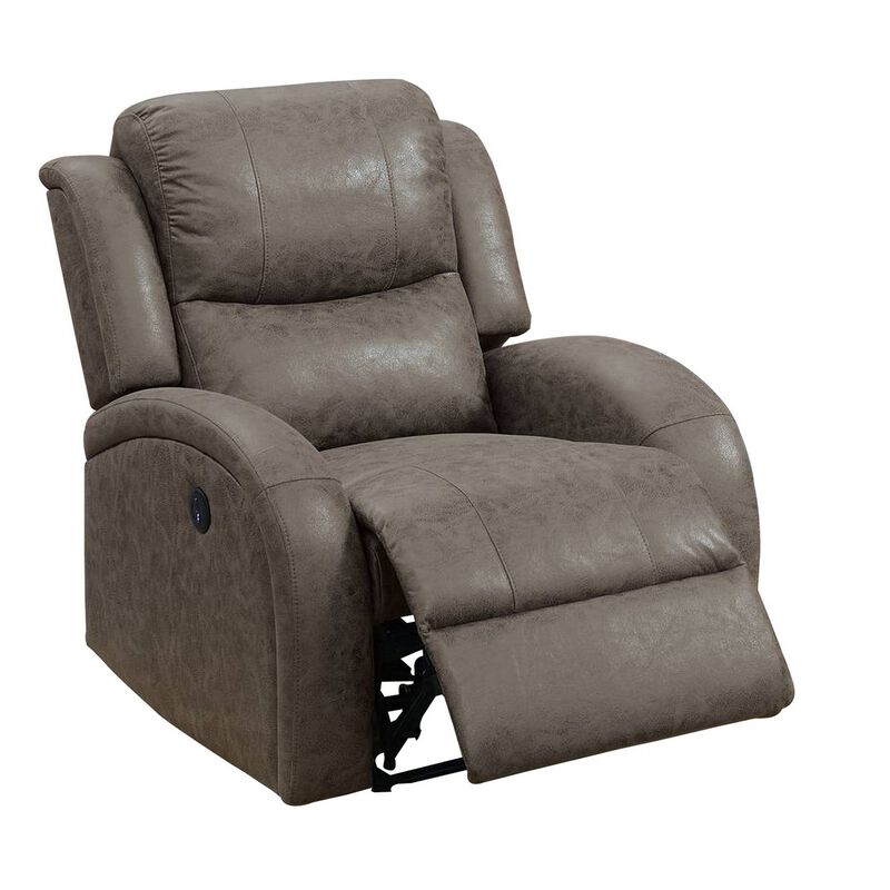 40 Inch Leatherette Power Recliner with USB Port, Brown-Benzara