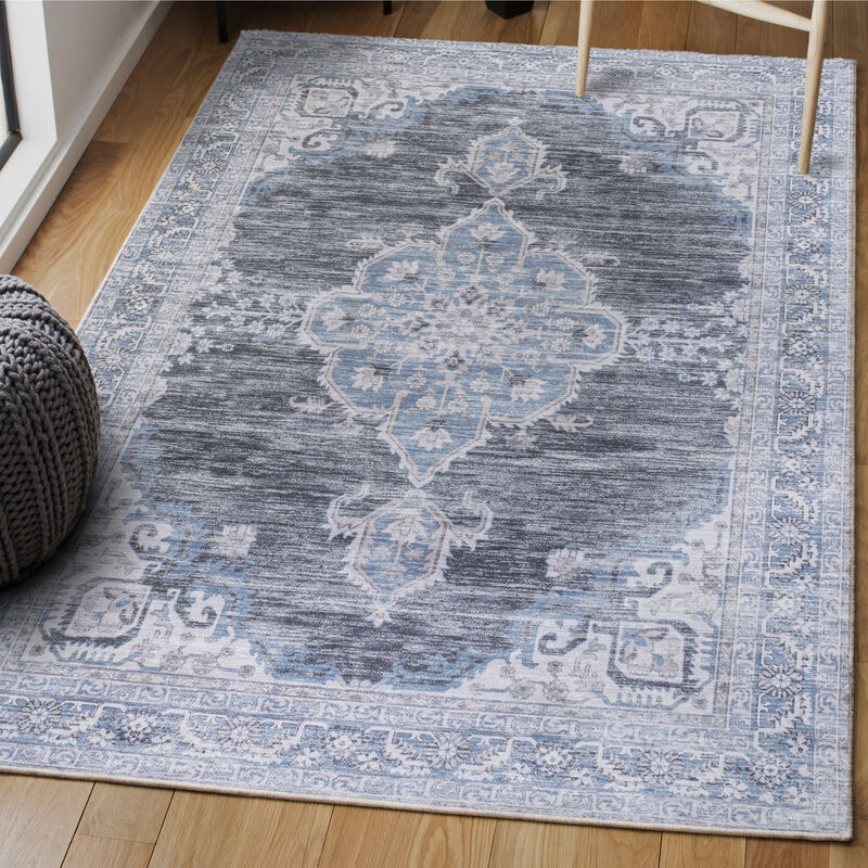 Wincer Chenille Cottage Medallion Machine-Washable Area Rug