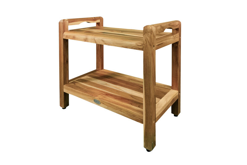EcoDecors Eleganto EarthyTeak 24" Teak Shower Bench, LiftAide Arms