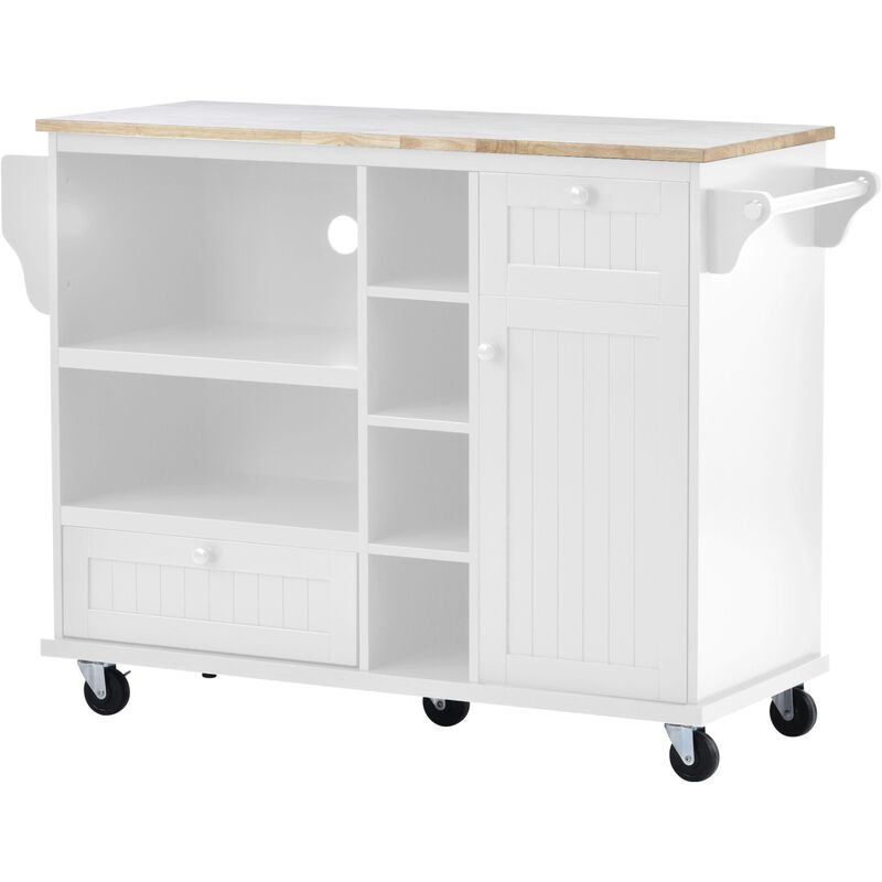 Kitchen Island Cart with Storage Cabinet and Two Locking Wheels, Solid wood desktop, Microwave cabinet, Floor Standing Buffet Server Sideboard for Kitchen Room, Dining Room, Bathroom(White) image number 7