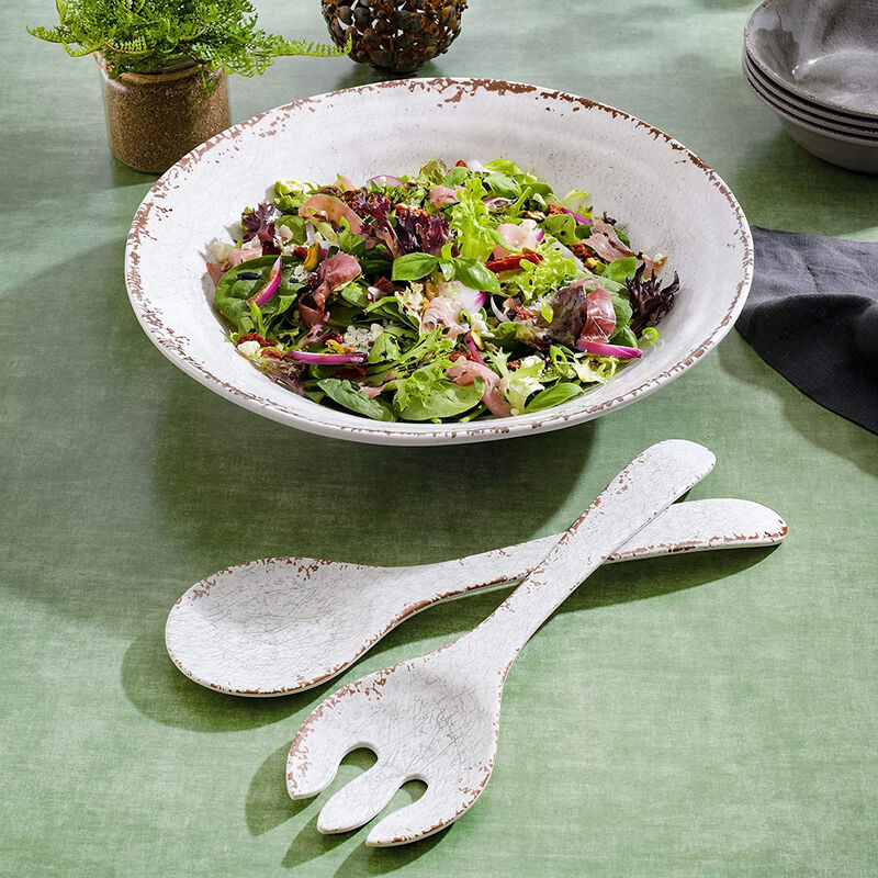 Laurie Gates Mauna 3 Piece Melamine Serving Bowl Set in White with Serving Utensils