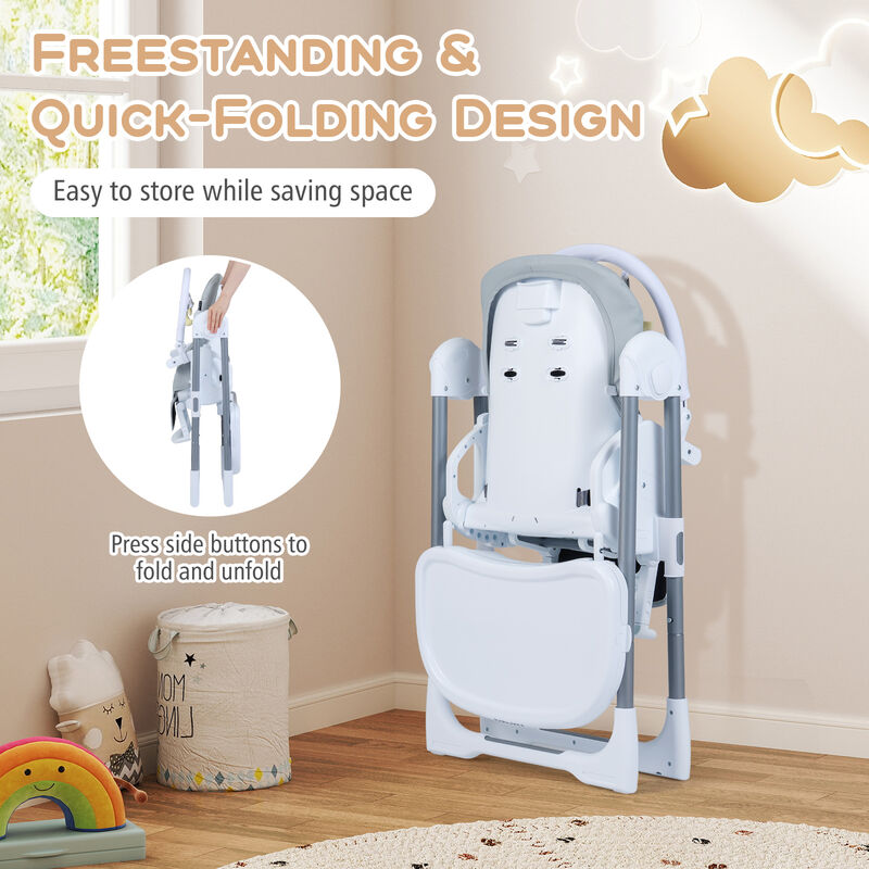 Compact Baby High Chair with Adjustable Height and Reclining Backrest image number 4