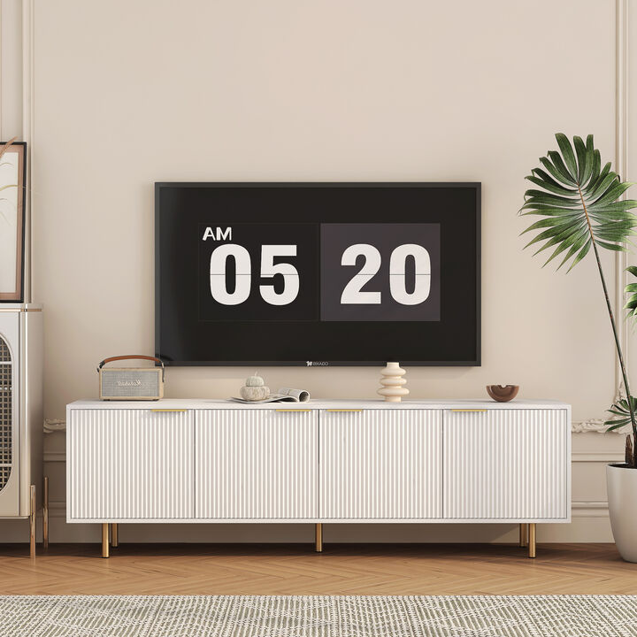 GOODSILO Fluted TV Stand with Storage Doors, Modern Entertainment Center for 55+ Inch TV, Living Room Media Cabinet