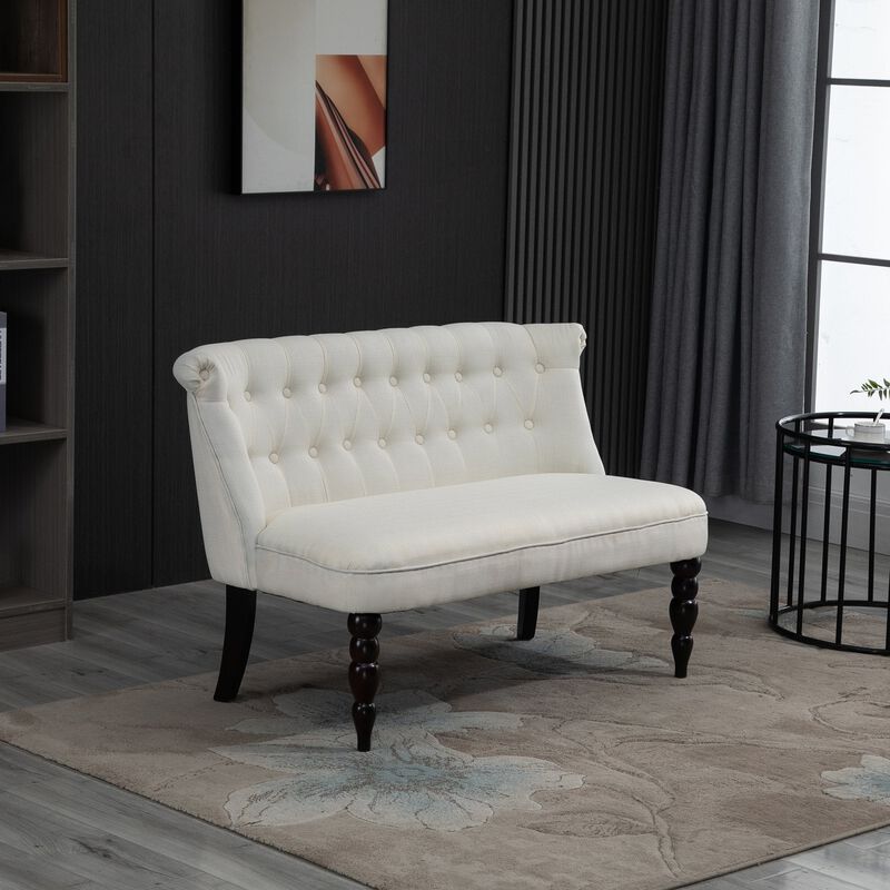 Cream White Seating: Armless Fabric Loveseat with Button Tufting