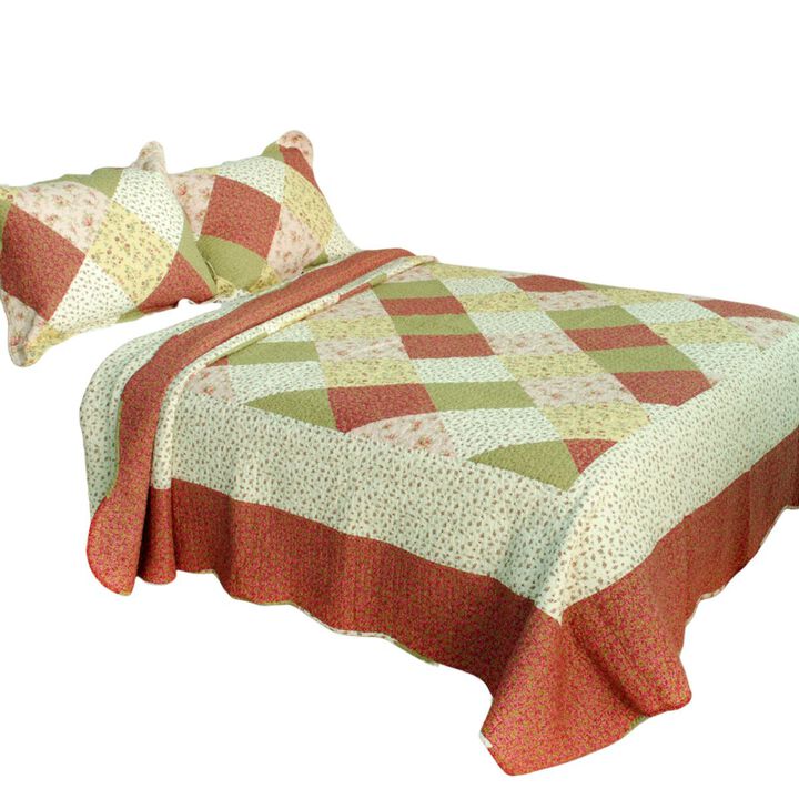 Queen Size Cotton 3-Piece Vermicelli Quilted Printed Quilt Set with Matching Shams