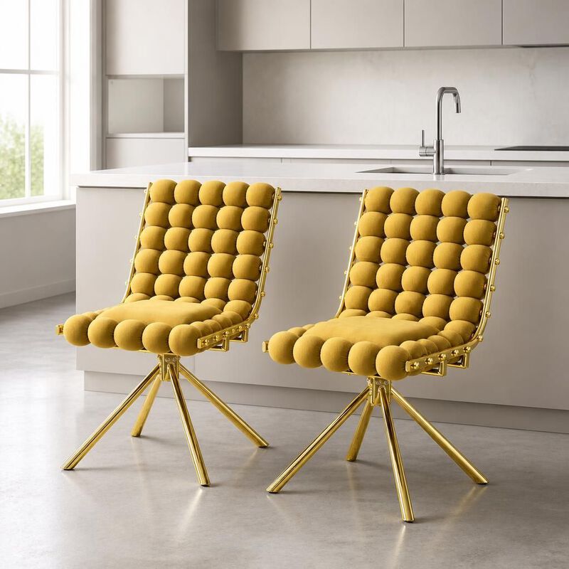 GOODSILO Set of Two Modern Tufted Puffy Bubble Velvet Dining Accent Swivel Chairs with Metal Legs for Dining Room and Kitchen image number 3