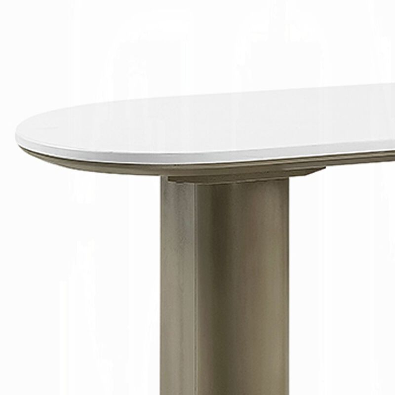 Jeh Sofa Console Table, 55 Inch White Oval Top, Pedestal Base, Oak Brown image number 4