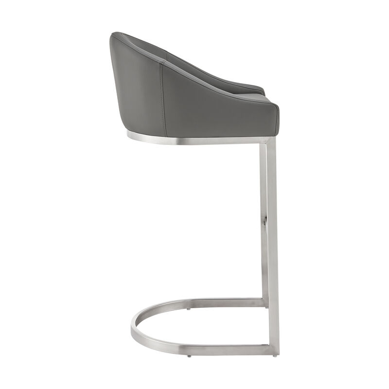 Lina 28 Inch Bar Stool Chair, Metal Cantilever Base, Gray Faux Leather