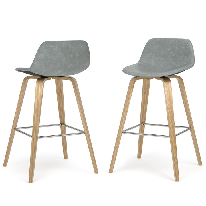 Randolph Mid-Century Modern 28 inch Bentwood Counter/ Bar Height Stool (Set of 2) in Stone Grey PU faux leather