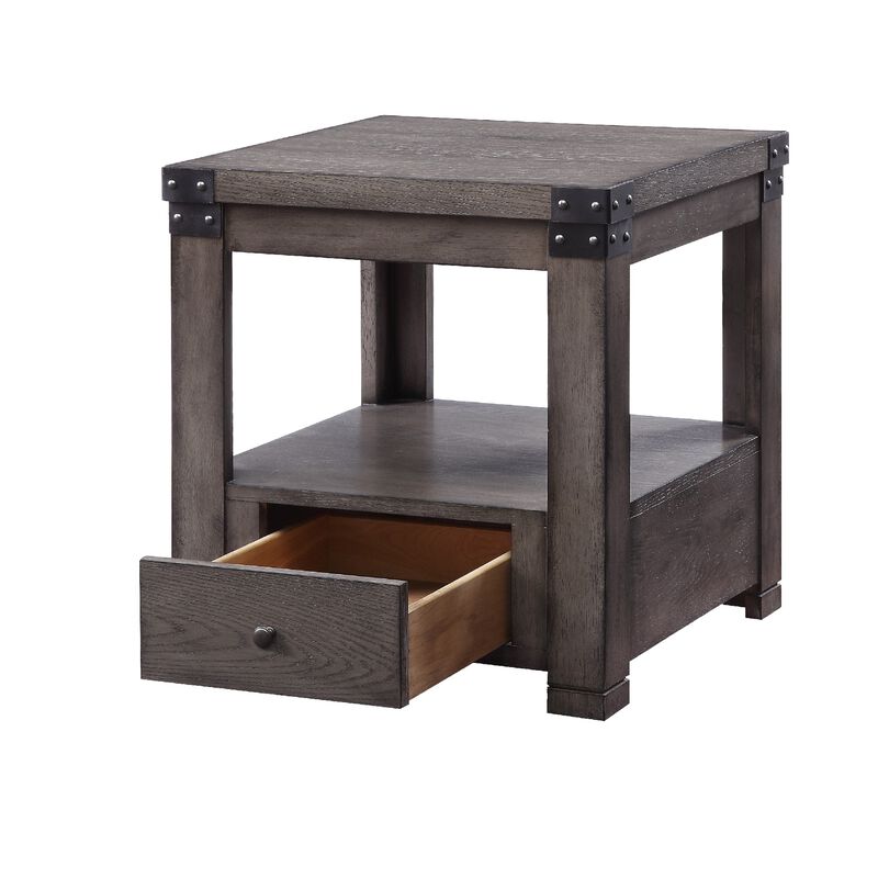 Wooden End Table with Open Bottom Shelf and One Drawer, Gray-Benzara