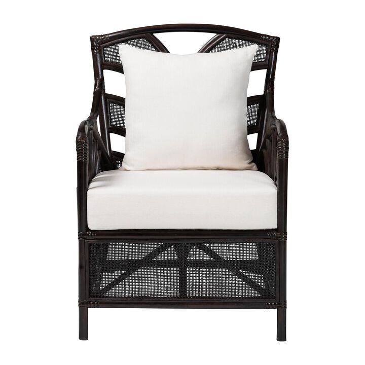 bali & pari Paden Natural Rattan Armchair - Handwoven Wicker Accent Chair with Banana Leaf Frame for Living Room or Sun Room