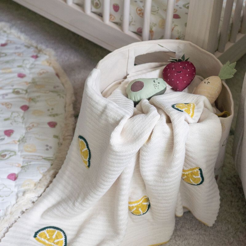 Clementine Lemon Embroidered Knit Baby Blanket image number 5