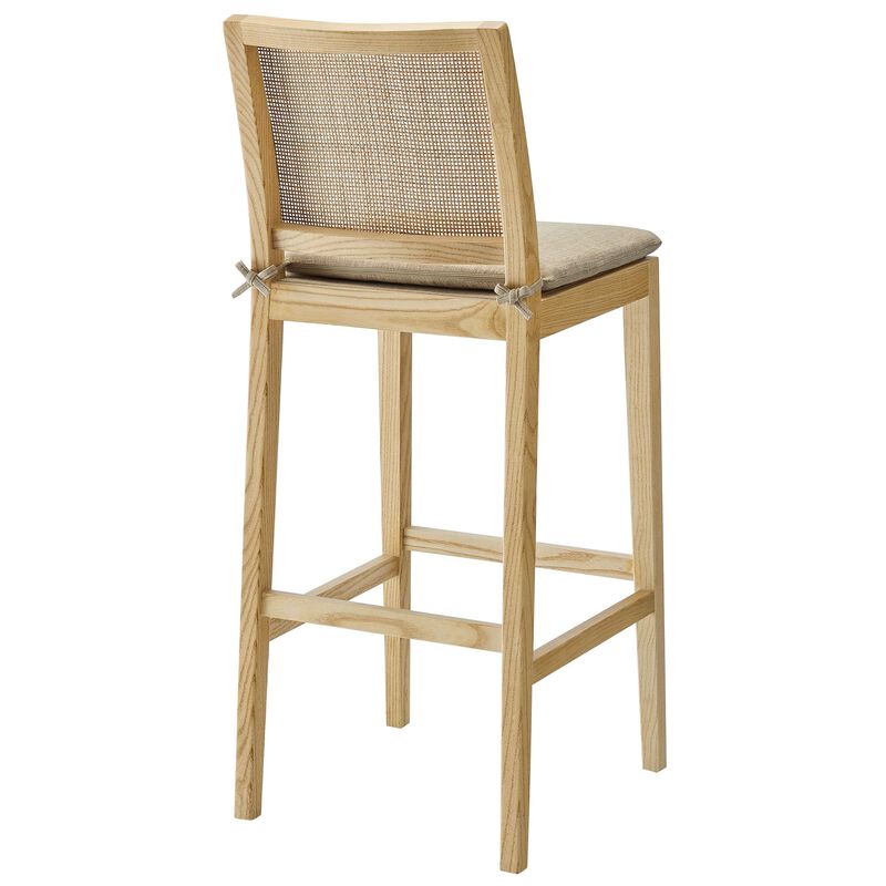 Modway Ovard Wood Bar Stool in Natural with Rattan Back &ndash; Natural Rattan Armless Bar Chair with Removable Padded Seat &ndash; Solid Wood and Fabric Bar-Height Stool image number 6