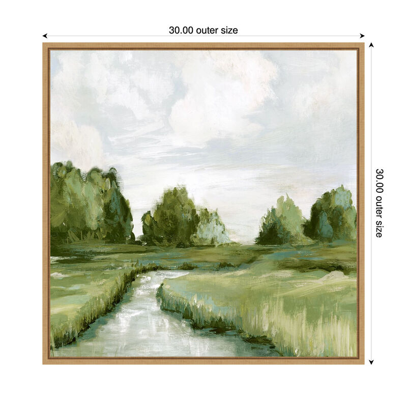 Tranquil Stream Through Green Fields by PI Studio Framed Canvas Wall Art image number 2