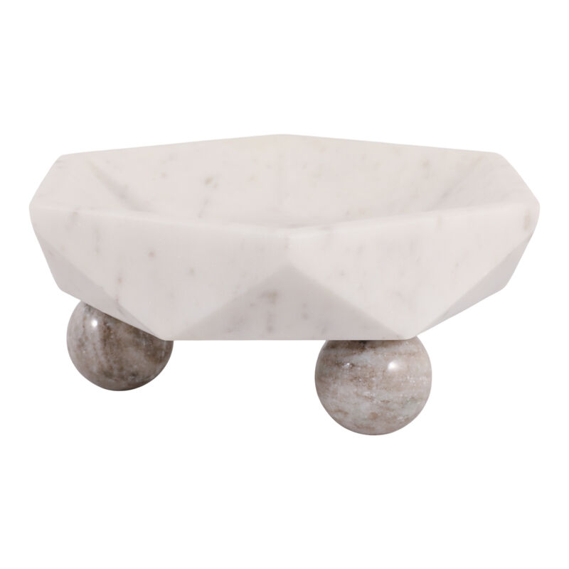 10x4" Marble Hexagon Bowl W/ball Feet, Wht/beige image number 2
