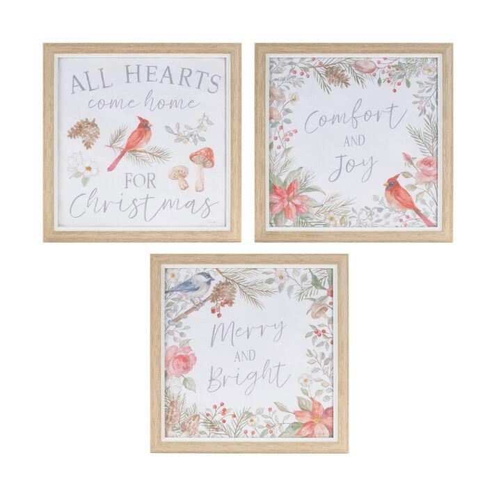 Set of 3 Framed Winter Cardinal Sentiment Prints for Holiday or Seasonal Wall Decor