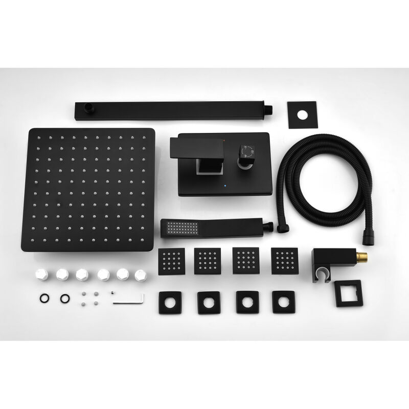 Shower System, 10-Inch Full Body Shower System With Body Jets, Square Rainfall Shower
