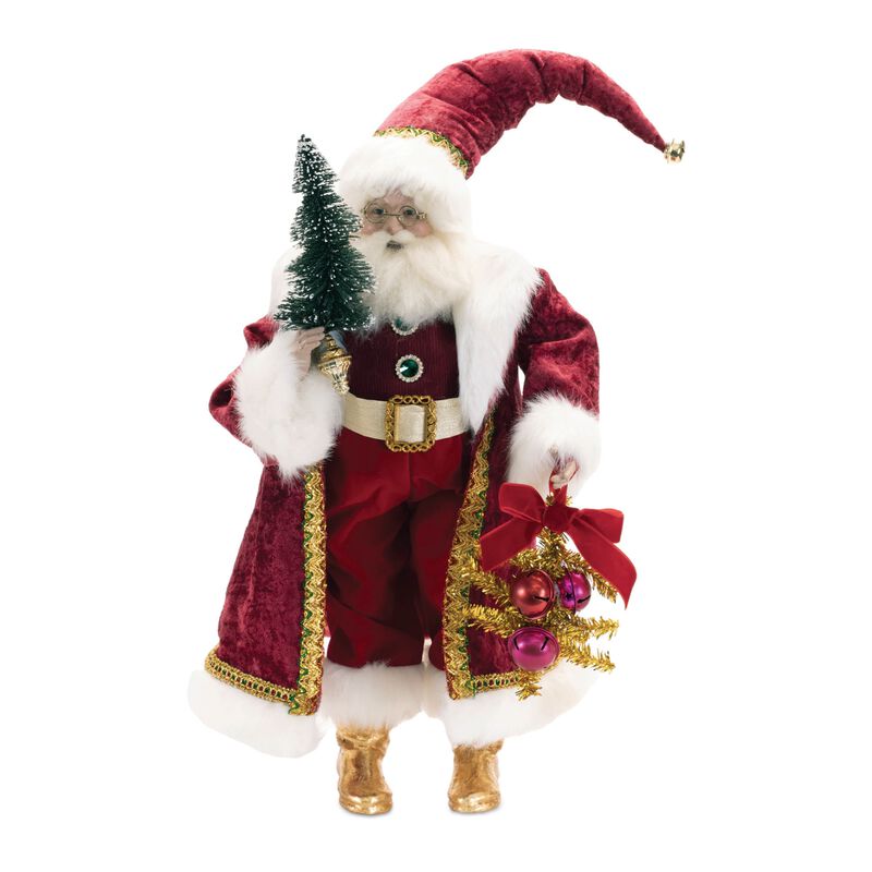 Santa Claus with Tree Figurine – Holiday Decorative Statue for Christmas Mantel, Table, or Entryway Décor