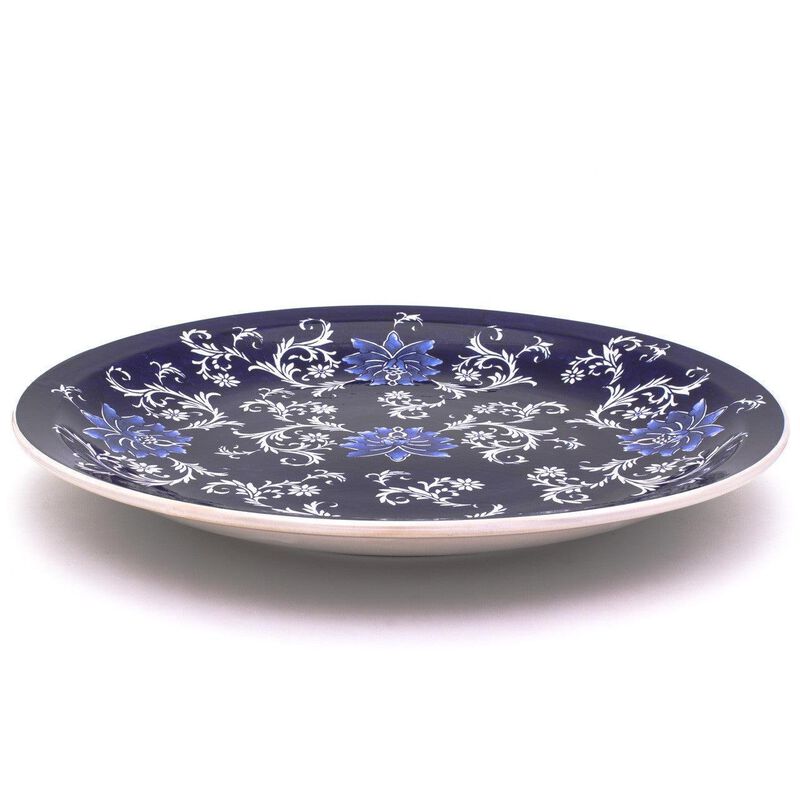 Euro Ceramica Blue Garden Lotus X-Large Decorative Accent Platter with Stand image number 1