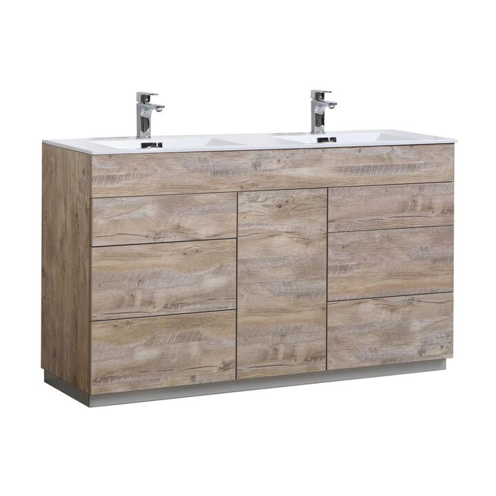 Kubebath Milano 60Double Sink Nature Wood Modern Bathroom Vanity