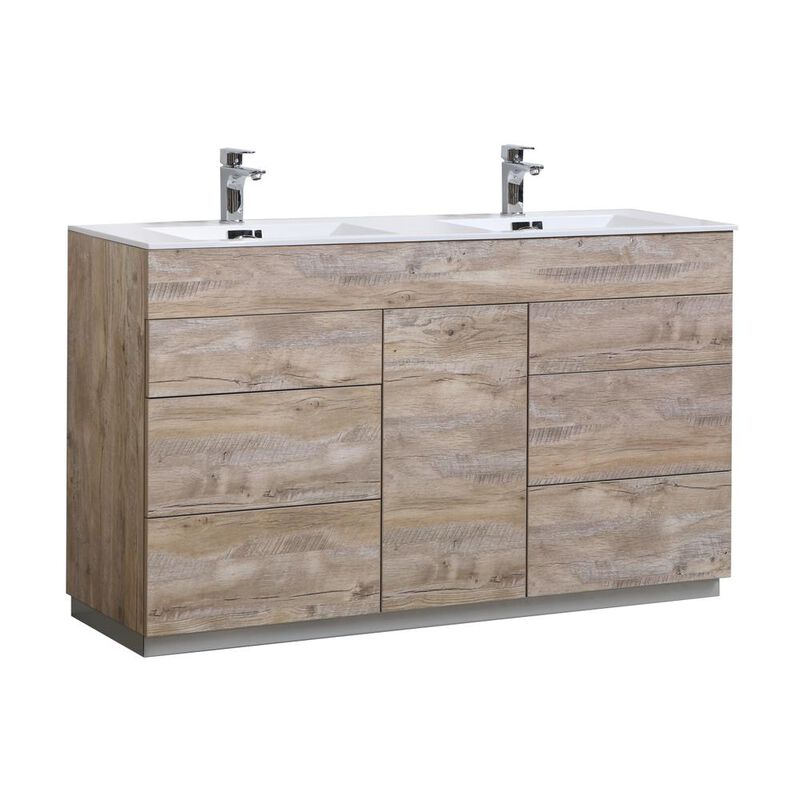 Kubebath Milano 60Double Sink Nature Wood Modern Bathroom Vanity