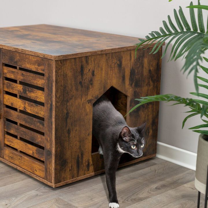 TRIXIE XL Farmhouse Litter Box Enclosure, Hidden Litter Box Cabinet or End Table