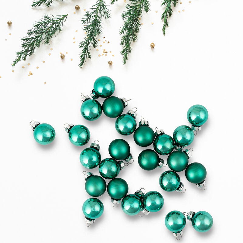 24ct Green 2-Finish Glass Christmas Ball Ornaments 1" (25mm) image number 1