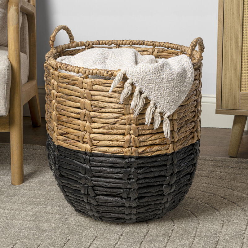 Laurel 19.49" Bohemian Handwoven Abaca Hamper Basket with Handles
